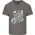 Space Biker Astronaut on a Motorcycle Space Mens V-Neck Cotton T-Shirt Charcoal