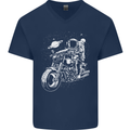 Space Biker Astronaut on a Motorcycle Space Mens V-Neck Cotton T-Shirt Navy Blue