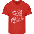 Space Biker Astronaut on a Motorcycle Space Mens V-Neck Cotton T-Shirt Red