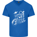 Space Biker Astronaut on a Motorcycle Space Mens V-Neck Cotton T-Shirt Royal Blue