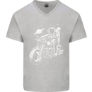 Space Biker Astronaut on a Motorcycle Space Mens V-Neck Cotton T-Shirt Sports Grey