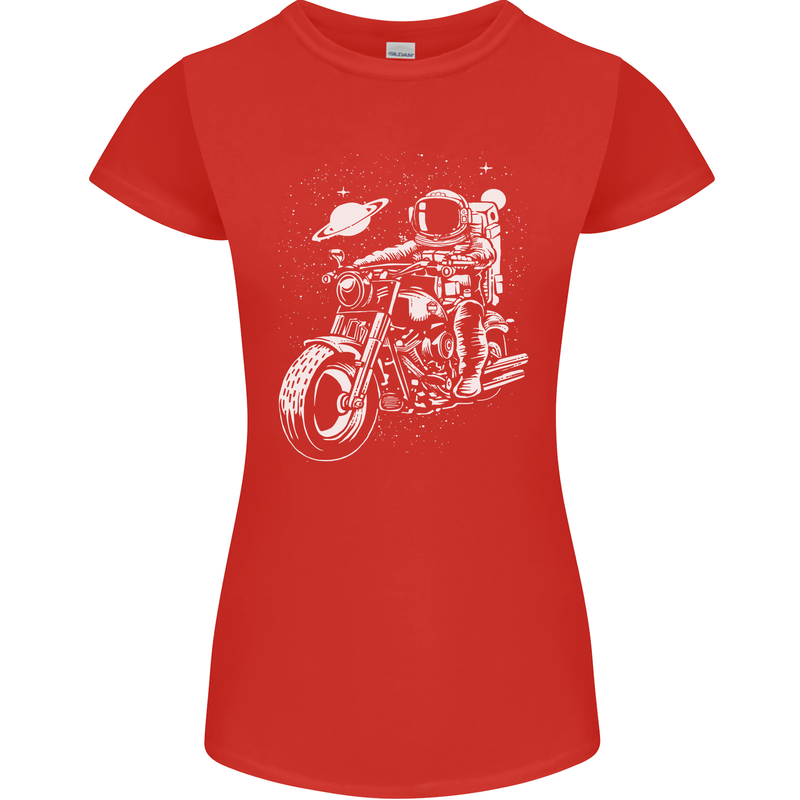 Space Biker Astronaut on a Motorcycle Space Womens Petite Cut T-Shirt Red