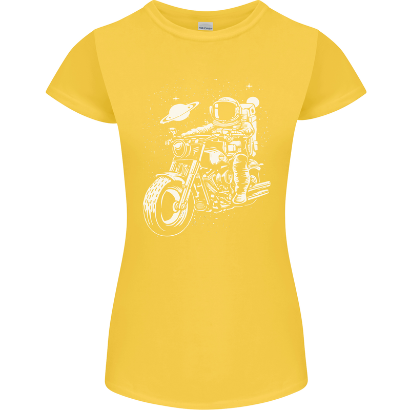 Space Biker Astronaut on a Motorcycle Space Womens Petite Cut T-Shirt Yellow
