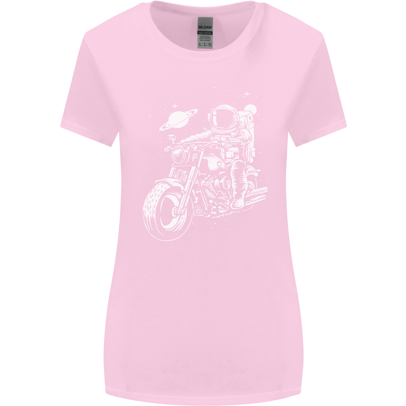 Space Biker Astronaut on a Motorcycle Space Womens Wider Cut T-Shirt Light Pink