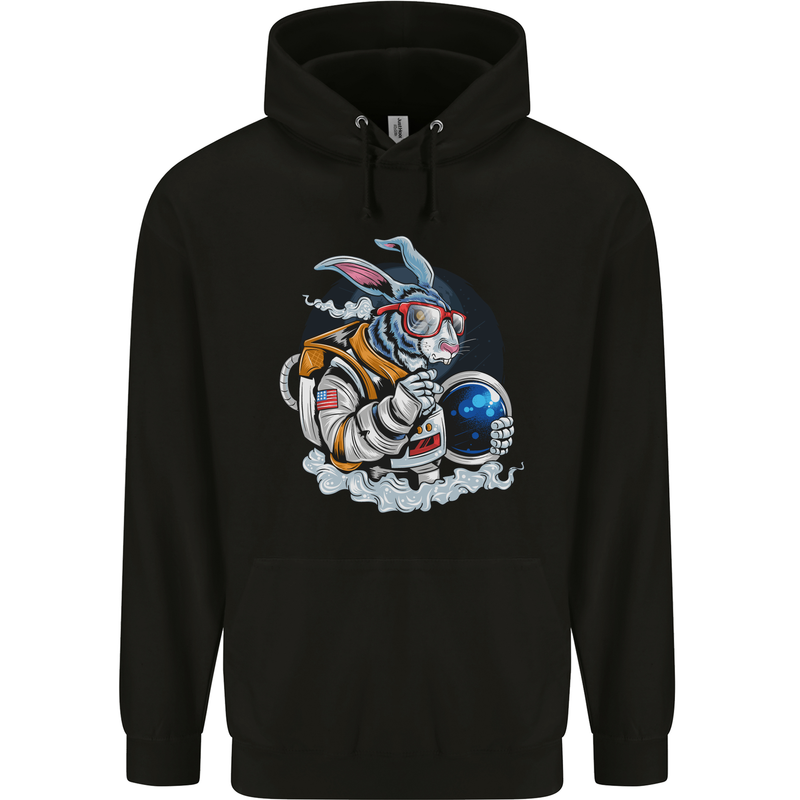 Space Bunny Funny Astronaut Space Rabbit Childrens Kids Hoodie Black