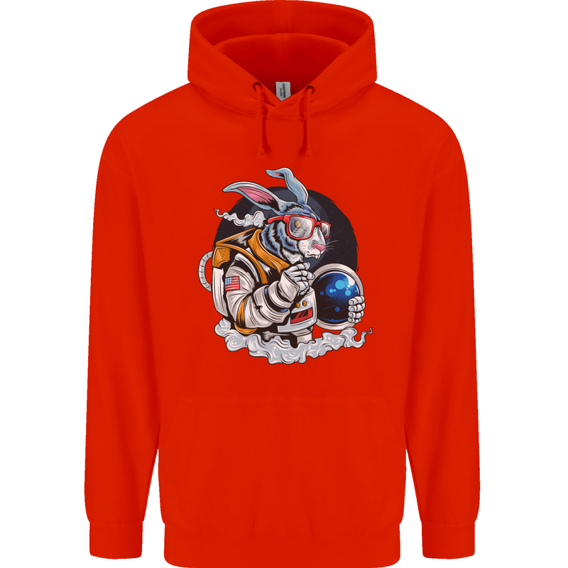 Space Bunny Funny Astronaut Space Rabbit Childrens Kids Hoodie Bright Red