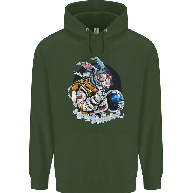 Space Bunny Funny Astronaut Space Rabbit Childrens Kids Hoodie Forest Green