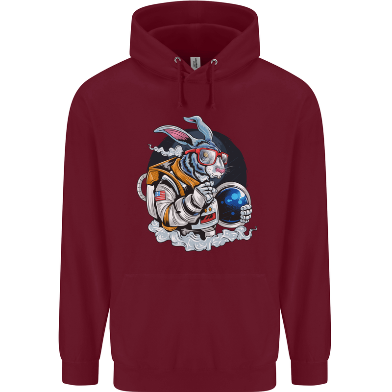 Space Bunny Funny Astronaut Space Rabbit Childrens Kids Hoodie Maroon