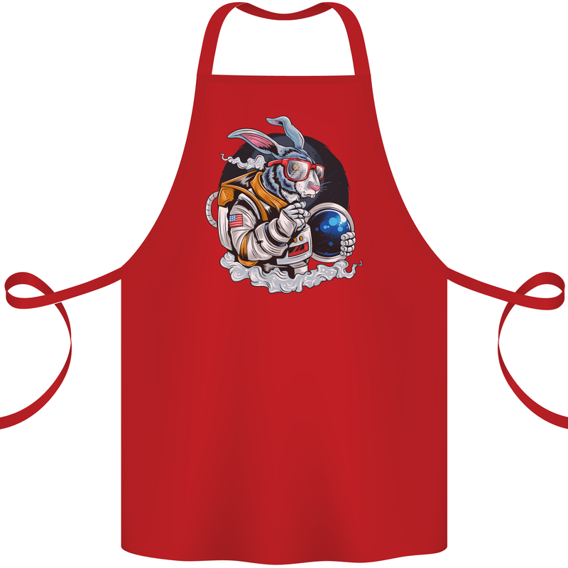Space Bunny Funny Astronaut Space Rabbit Cotton Apron 100% Organic Red