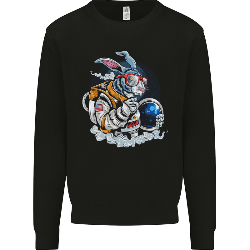 Space Bunny Funny Astronaut Space Rabbit Kids Sweatshirt Jumper Black