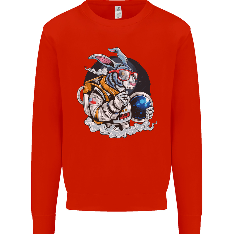 Space Bunny Funny Astronaut Space Rabbit Kids Sweatshirt Jumper Bright Red