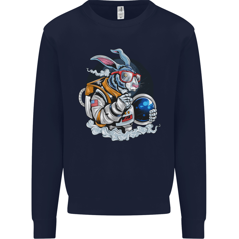 Space Bunny Funny Astronaut Space Rabbit Kids Sweatshirt Jumper Navy Blue