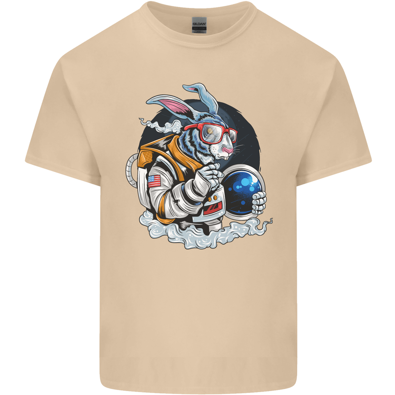 Space Bunny Funny Astronaut Space Rabbit Mens Cotton T-Shirt Tee Top Sand