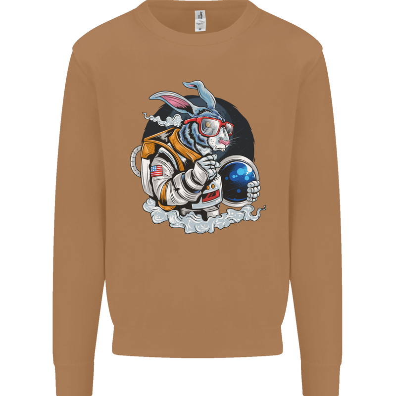Space Bunny Funny Astronaut Space Rabbit Mens Sweatshirt Jumper Caramel Latte