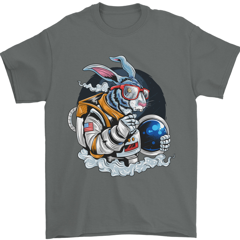 Space Bunny Funny Astronaut Space Rabbit Mens T-Shirt Cotton Gildan Charcoal