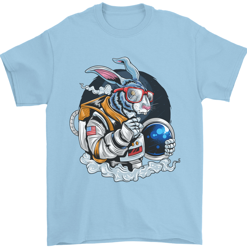 Space Bunny Funny Astronaut Space Rabbit Mens T-Shirt Cotton Gildan Light Blue