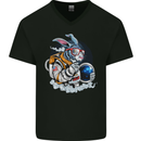 Space Bunny Funny Astronaut Space Rabbit Mens V-Neck Cotton T-Shirt Black