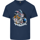 Space Bunny Funny Astronaut Space Rabbit Mens V-Neck Cotton T-Shirt Navy Blue
