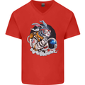 Space Bunny Funny Astronaut Space Rabbit Mens V-Neck Cotton T-Shirt Red