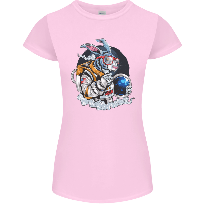 Space Bunny Funny Astronaut Space Rabbit Womens Petite Cut T-Shirt Light Pink