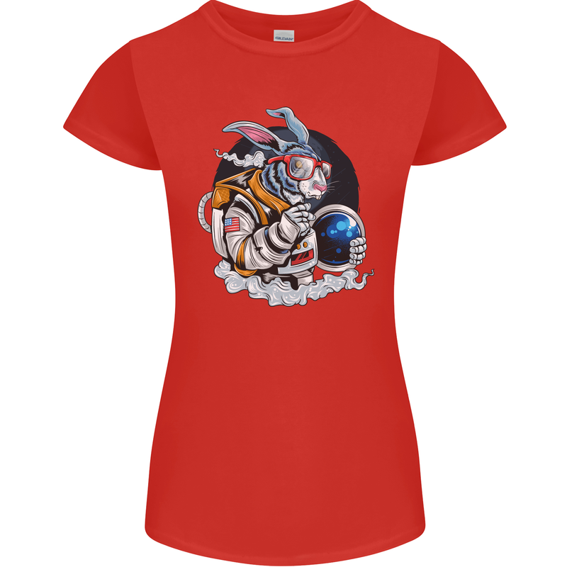 Space Bunny Funny Astronaut Space Rabbit Womens Petite Cut T-Shirt Red