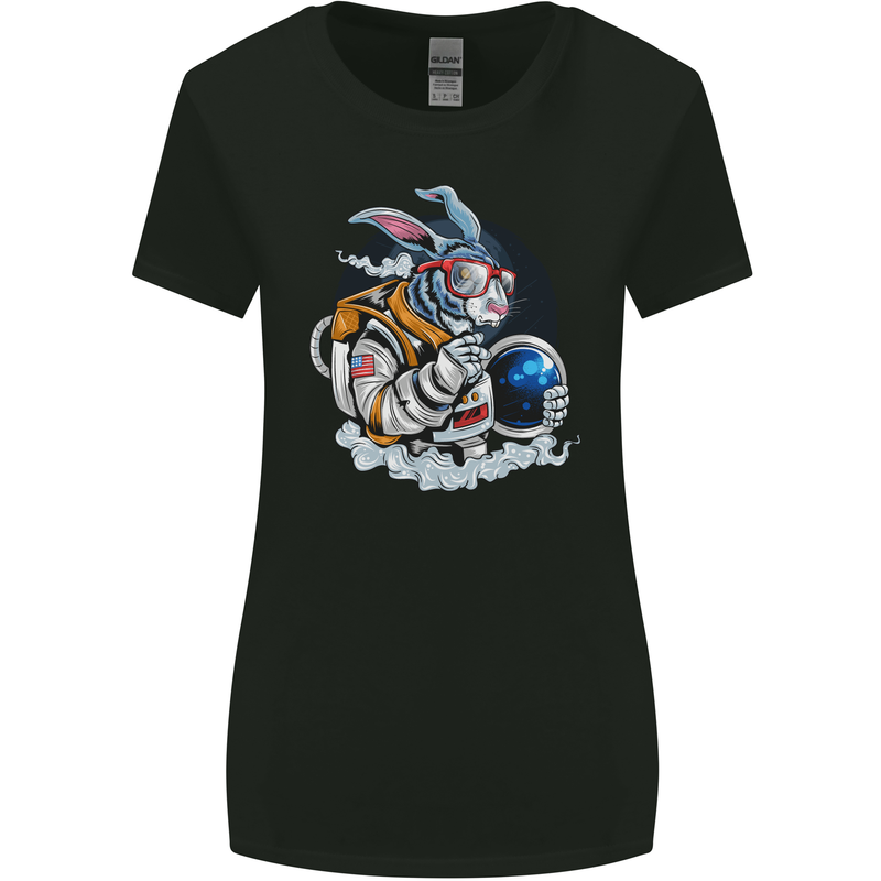 Space Bunny Funny Astronaut Space Rabbit Womens Wider Cut T-Shirt Black