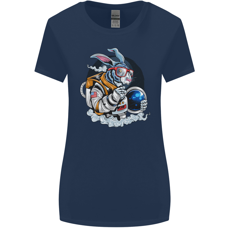 Space Bunny Funny Astronaut Space Rabbit Womens Wider Cut T-Shirt Navy Blue