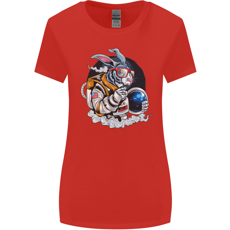 Space Bunny Funny Astronaut Space Rabbit Womens Wider Cut T-Shirt Red
