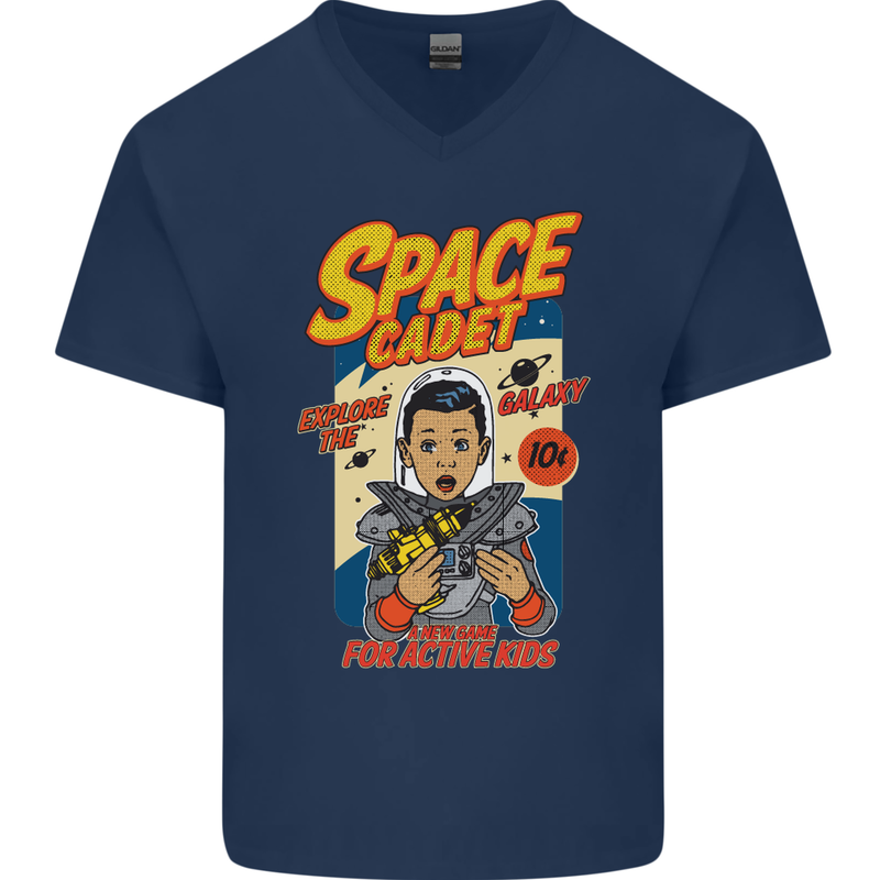 Space Cadet Explore the Galaxy Astronaut Mens V-Neck Cotton T-Shirt Navy Blue