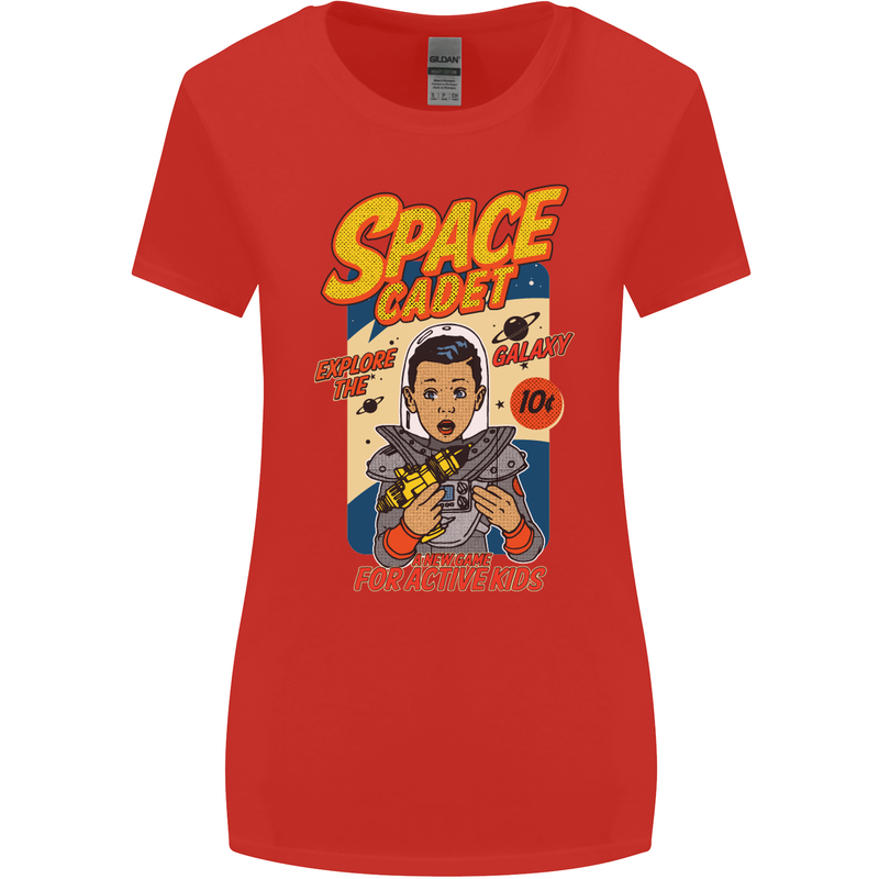 Space Cadet Explore the Galaxy Astronaut Womens Wider Cut T-Shirt Red