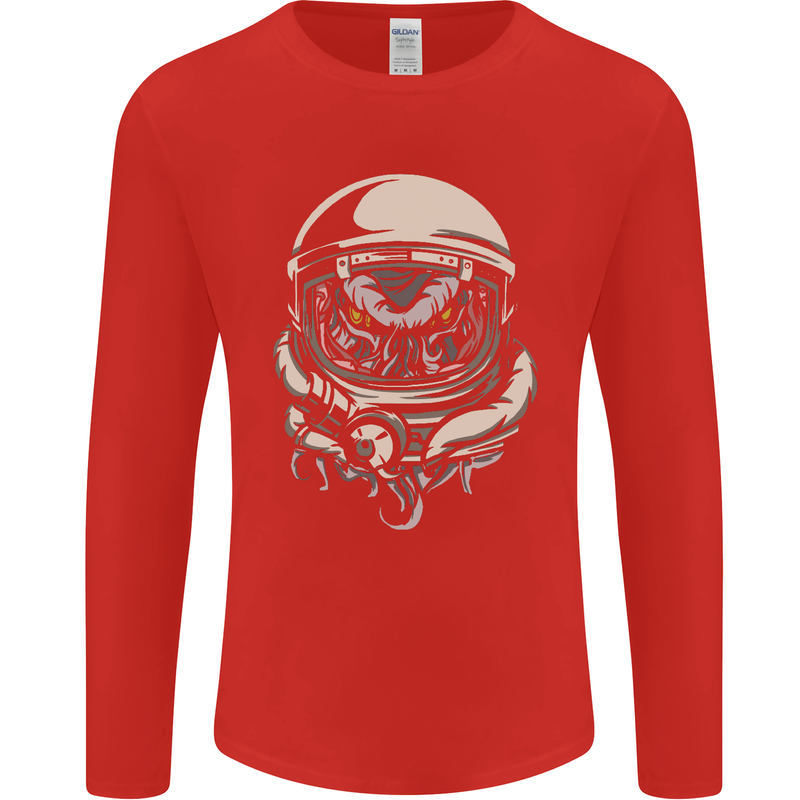 Space Cthulhu Kraken Mens Long Sleeve T-Shirt Red