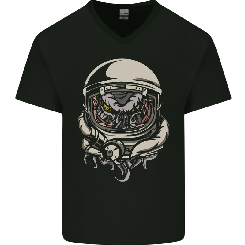 Space Cthulhu Kraken Mens V-Neck Cotton T-Shirt Black