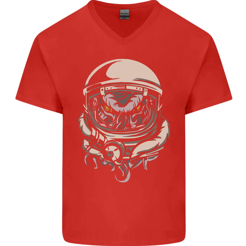 Space Cthulhu Kraken Mens V-Neck Cotton T-Shirt Red
