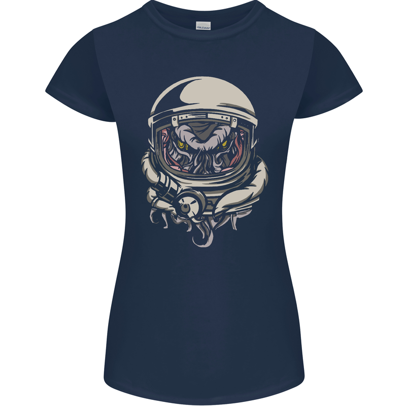 Space Cthulhu Kraken Womens Petite Cut T-Shirt Navy Blue