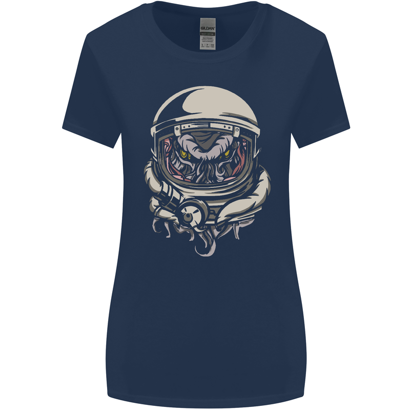 Space Cthulhu Kraken Womens Wider Cut T-Shirt Navy Blue