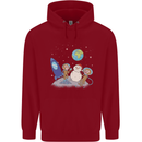 Space Monkeys Aliens UFO Christmas Snowman Childrens Kids Hoodie Red