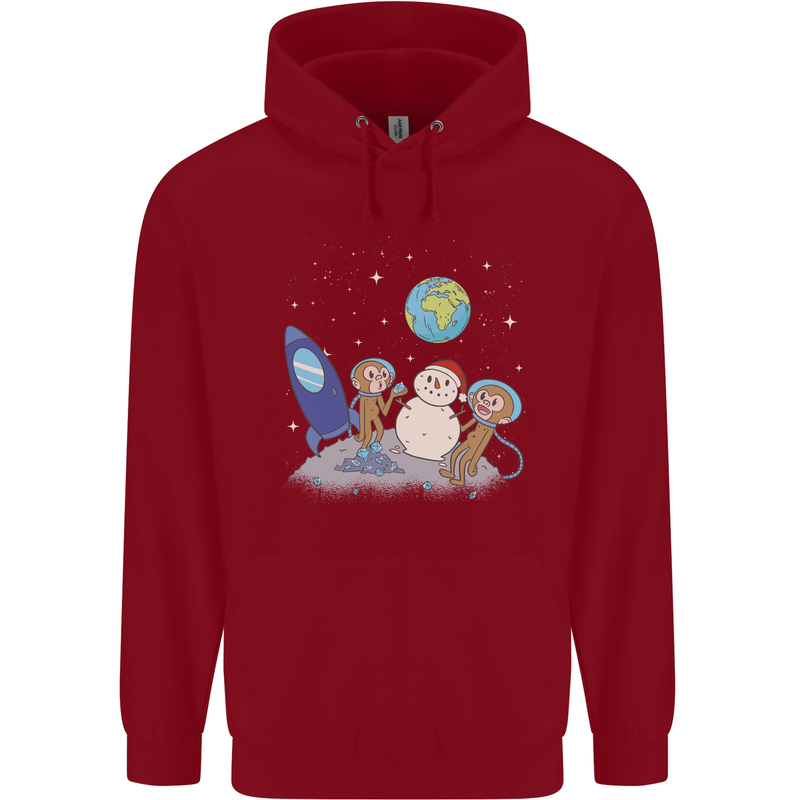 Space Monkeys Aliens UFO Christmas Snowman Childrens Kids Hoodie Red