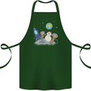 Space Monkeys Aliens UFO Christmas Snowman Cotton Apron 100% Organic Forest Green