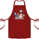 Space Monkeys Aliens UFO Christmas Snowman Cotton Apron 100% Organic Maroon