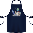 Space Monkeys Aliens UFO Christmas Snowman Cotton Apron 100% Organic Navy Blue