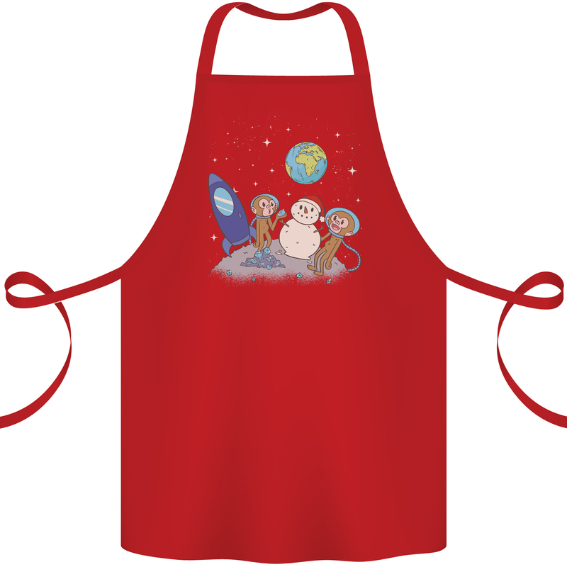 Space Monkeys Aliens UFO Christmas Snowman Cotton Apron 100% Organic Red