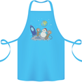 Space Monkeys Aliens UFO Christmas Snowman Cotton Apron 100% Organic Turquoise
