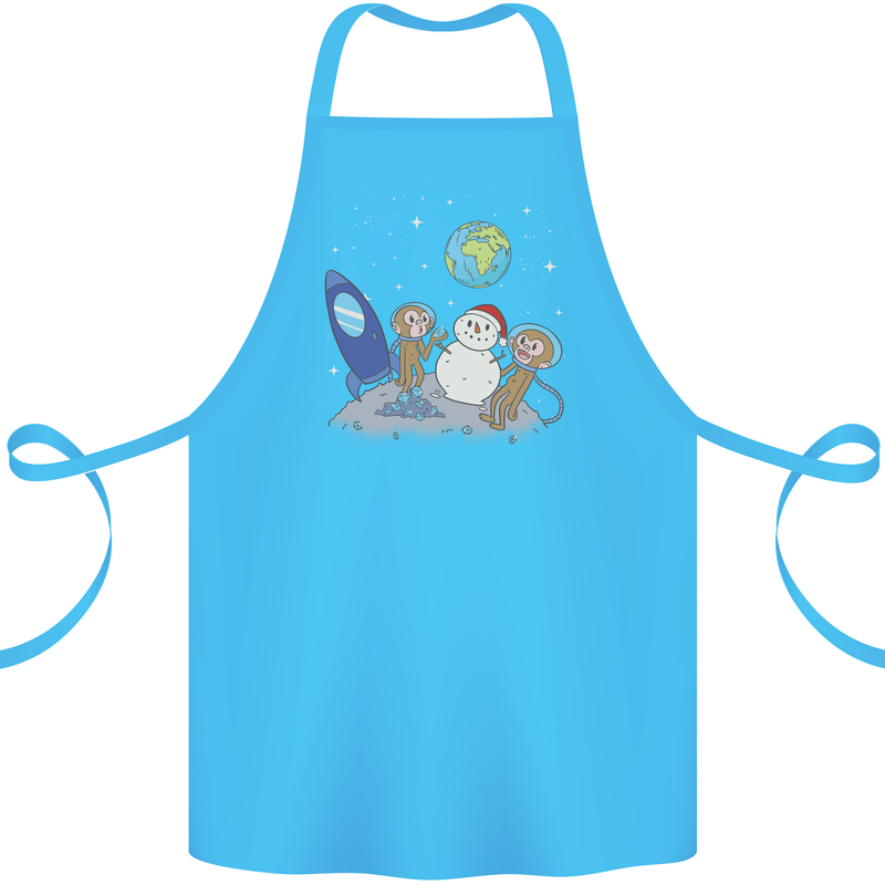 Space Monkeys Aliens UFO Christmas Snowman Cotton Apron 100% Organic Turquoise