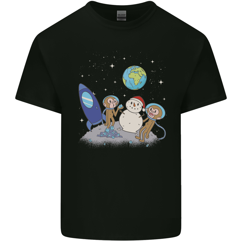 Space Monkeys Aliens UFO Christmas Snowman Kids T-Shirt Childrens Black