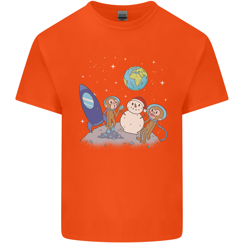 Space Monkeys Aliens UFO Christmas Snowman Kids T-Shirt Childrens Orange