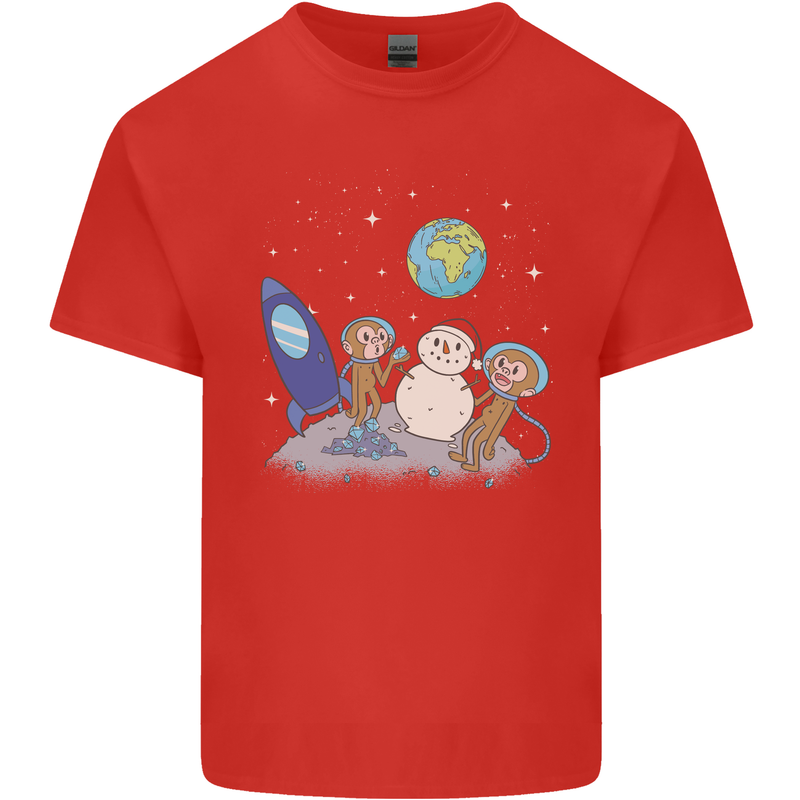 Space Monkeys Aliens UFO Christmas Snowman Kids T-Shirt Childrens Red