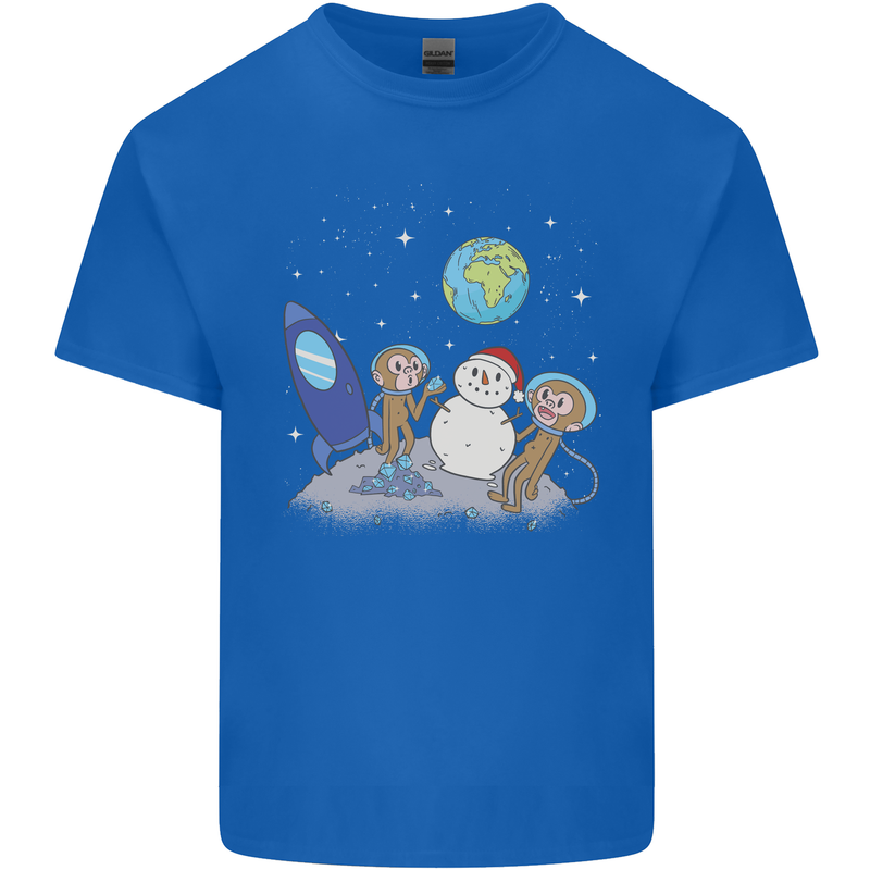 Space Monkeys Aliens UFO Christmas Snowman Kids T-Shirt Childrens Royal Blue