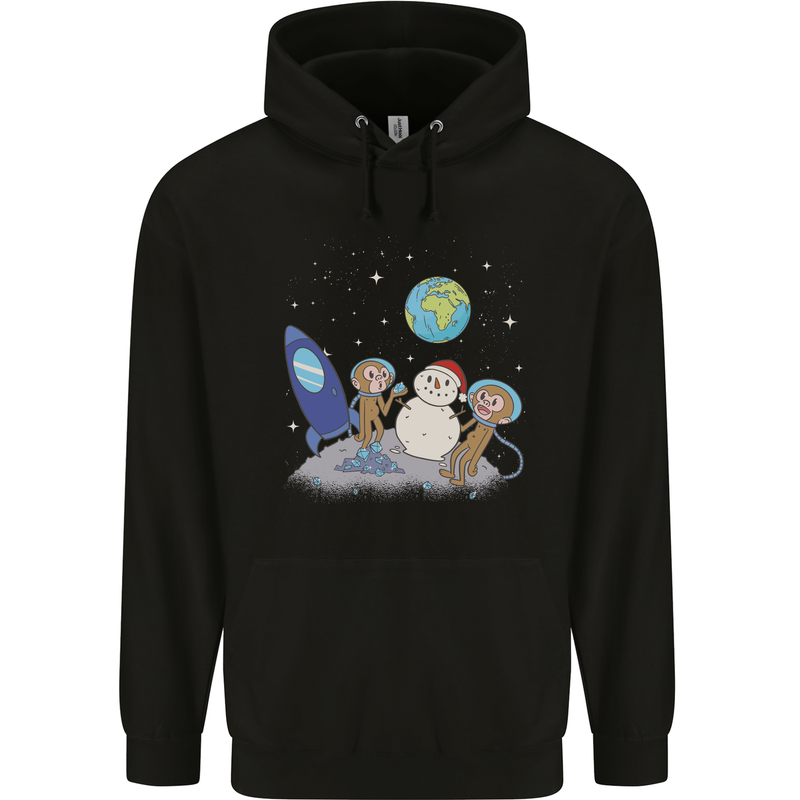 Space Monkeys Aliens UFO Christmas Snowman Mens 80% Cotton Hoodie Black