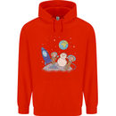 Space Monkeys Aliens UFO Christmas Snowman Mens 80% Cotton Hoodie Bright Red