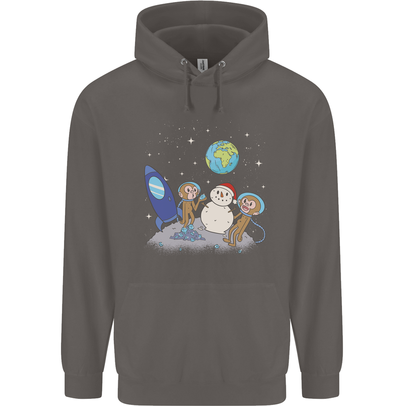 Space Monkeys Aliens UFO Christmas Snowman Mens 80% Cotton Hoodie Charcoal